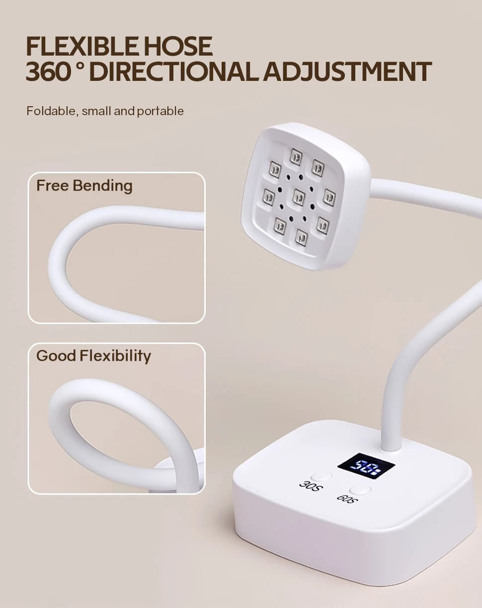 Mini 27W Nail Lamp  9 LEDS  Rechargeable Auto Sensing Touch Control Fast Drying Nail Light 360° Bendable Table Lamp