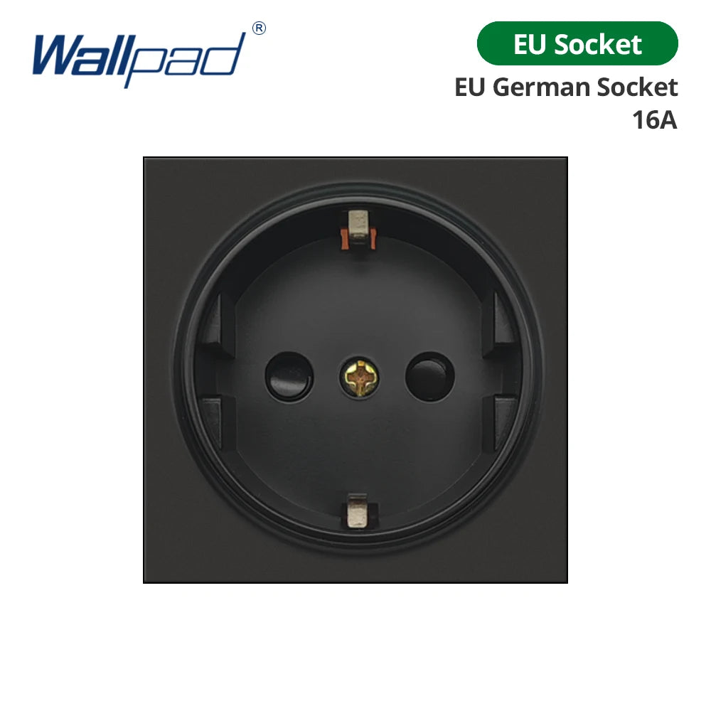 Wallpad Black DIY Module Acrylic Panel With Gold Border Wall Power Socket Electrical Outlet S6 Function Key Free Combination