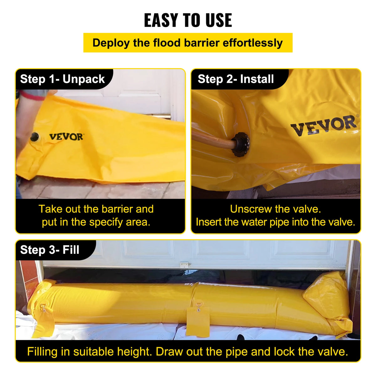 SucceBuy Flood Barrier Reusable PVC Water Soft Folding Diversion Tubes Bags Lightweight Hydro Excellent Waterproof Flood Barrier