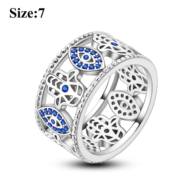 MULA Wedding Band Rings for Women Man 925 Sterling Silver Evil Eye Hand Celtic Knot Four-Leaf Clover Ring Stackable Jewelry Gift