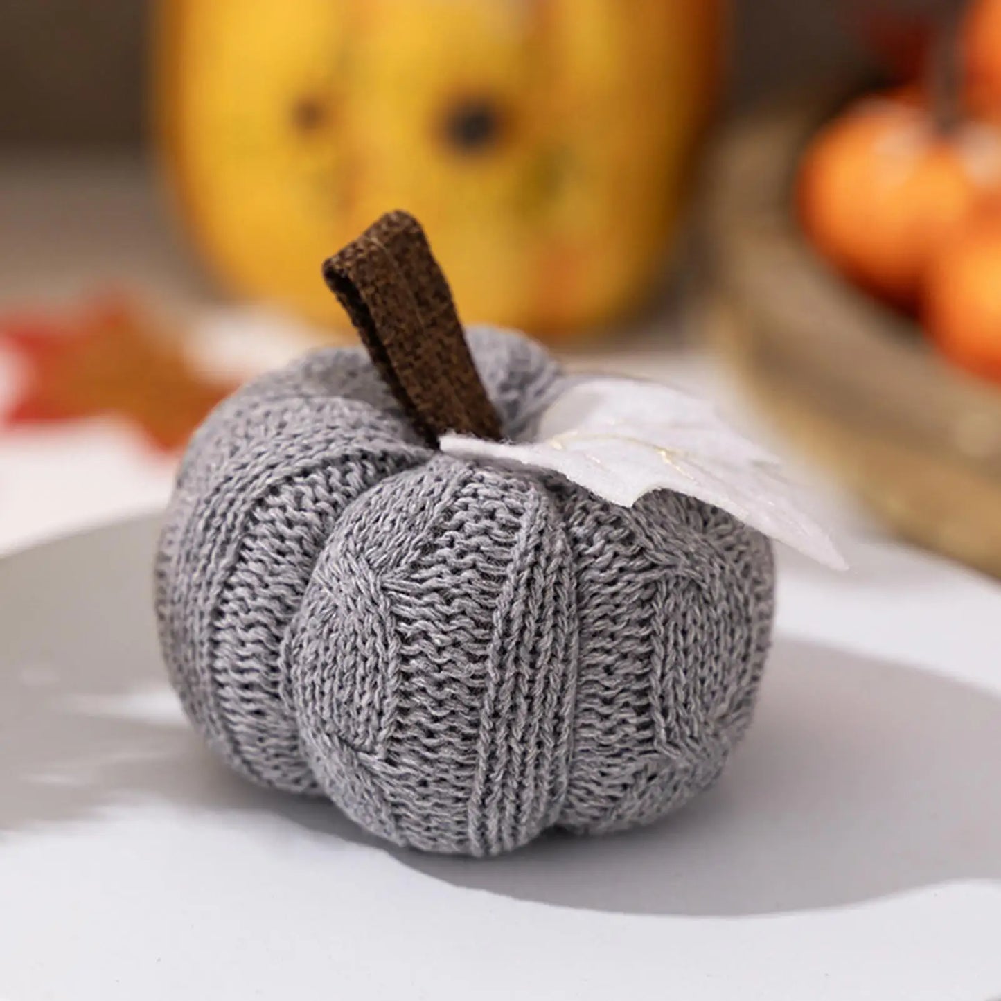 Knit Pumpkin for Autumn Decor Handcrafted Knitted Pumpkin Cozy Warm Soft Decorative Ornaments for Halloween Easter Thanksgiving