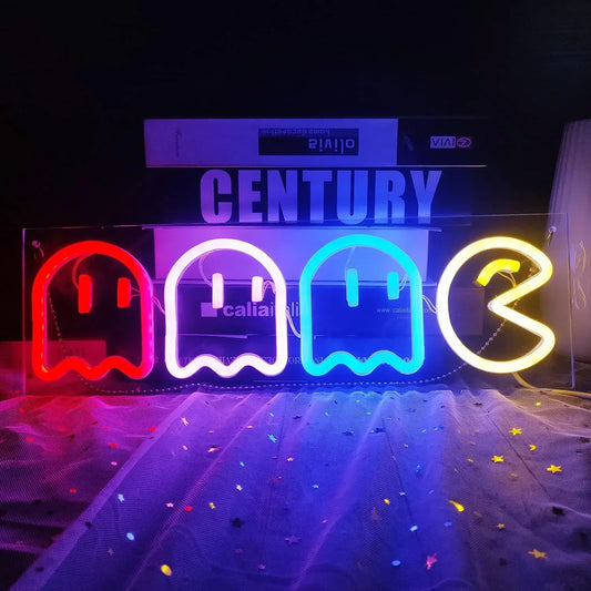 Ghost Neon Lights Decor Arcade for Game Room Decor Led Wall Sign Neon Sign for Bedroom Kids  Bar Halloween Party Christmas Gifts