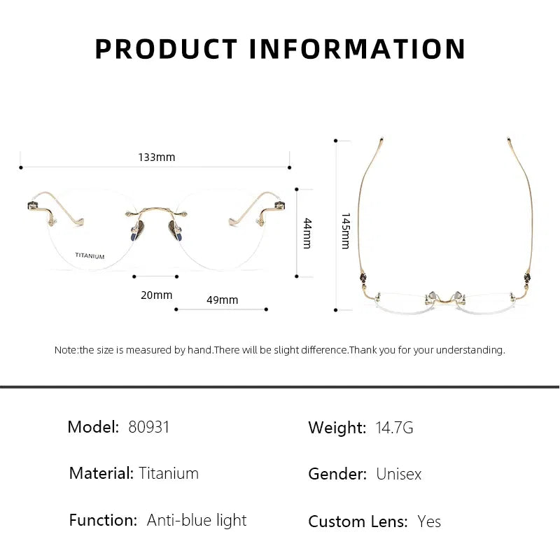 Frame Color: PURPLE, Eye Prescription: +400 - BLMUSA Pure Titanium Rimless Anti-blue Light Reading Glasses for Men Round Photochromic Optical Prescription with MR-8 lens