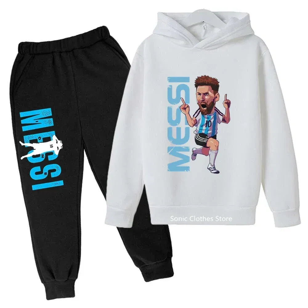 Color: Red, Kid Size: 5 - messi avatar printed children's clothing children's autumn and winter hoodies pants 2-piece casual boys and girls suits