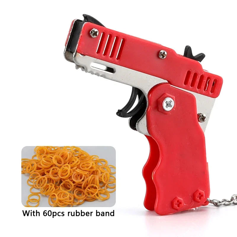 1x Mini Keychain Gun Rubber Band Toy Shooting Pistol Alloy Kid Outdoor Activities Party Game Birthday Gift for Children Creative