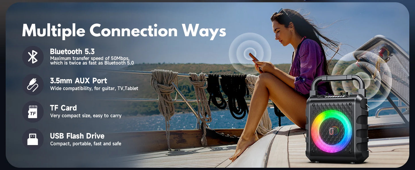 Bluetooth Karaoke Machine, Home Karaoke System with 2 Wireless Microphone, Portable Party Speaker with LED Light