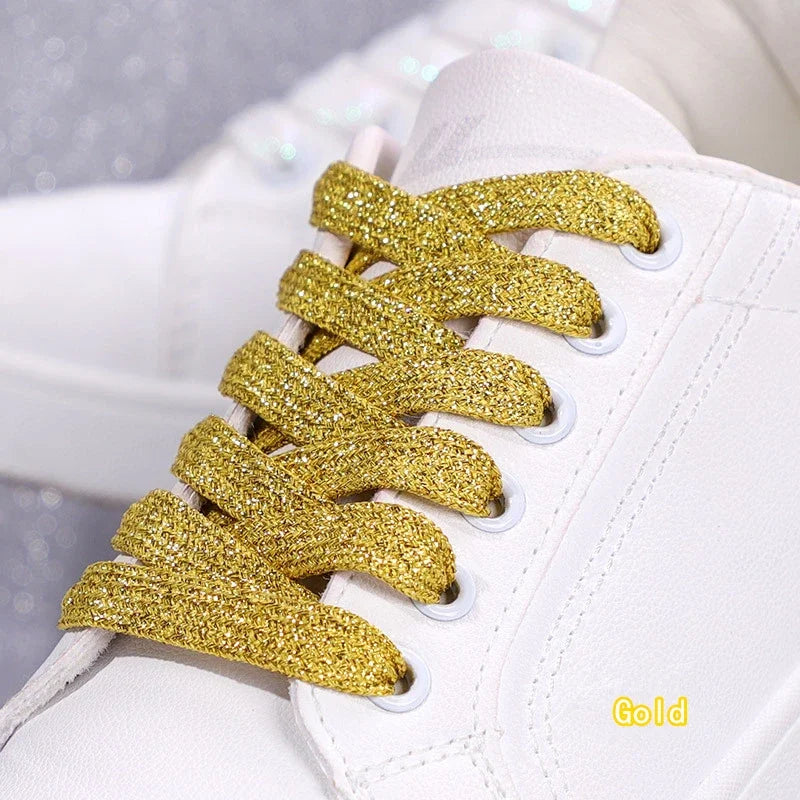 Colorful Flat Shoe laces Fashion Glitter Shoelaces for Athletic Running Sneakers Shoes Boot 1 CM Width Shoelace Strings 20 Color