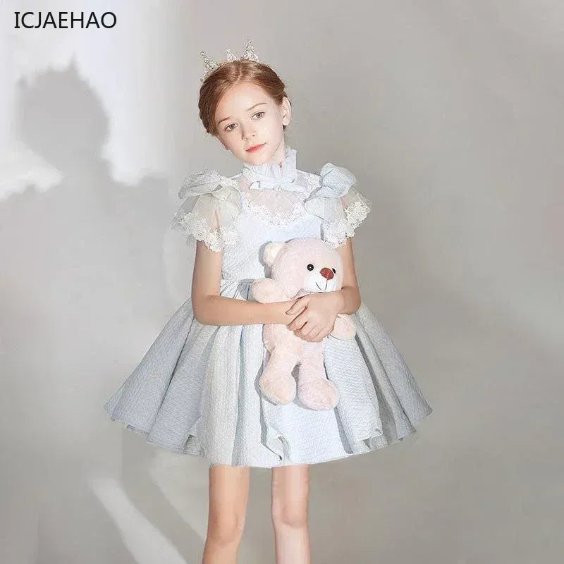 Kid Size: 12T, Color: Brown - 2025 Children Teen Girl Dresses Solid Lace Vestidos Prom Piano Performance Birthday Party Host Girls Costumes Baby Dress for Eid