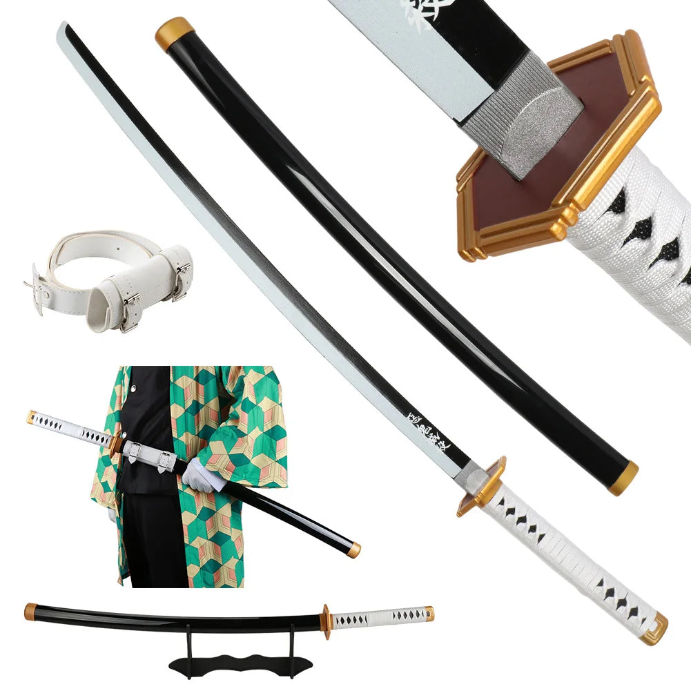 41 inch Anime Cosplay Samurai Katana Sword With Belt And Holder Tanjiro Halloween Cosplay Props Decoration