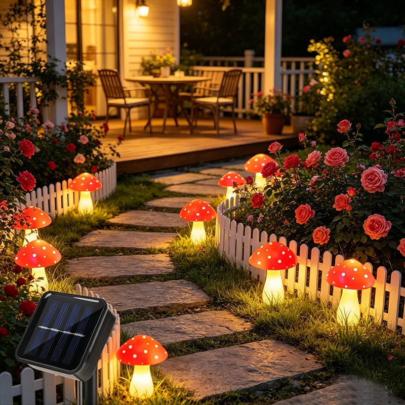 8Pcs Mushroom Solar Lights Garden Decorative Stake Lights with 8 Lighting Modes, LED Red Mushroom Solar Powered Lights For Outdoor Yard Patio Lawn Party & Holiday Decoration