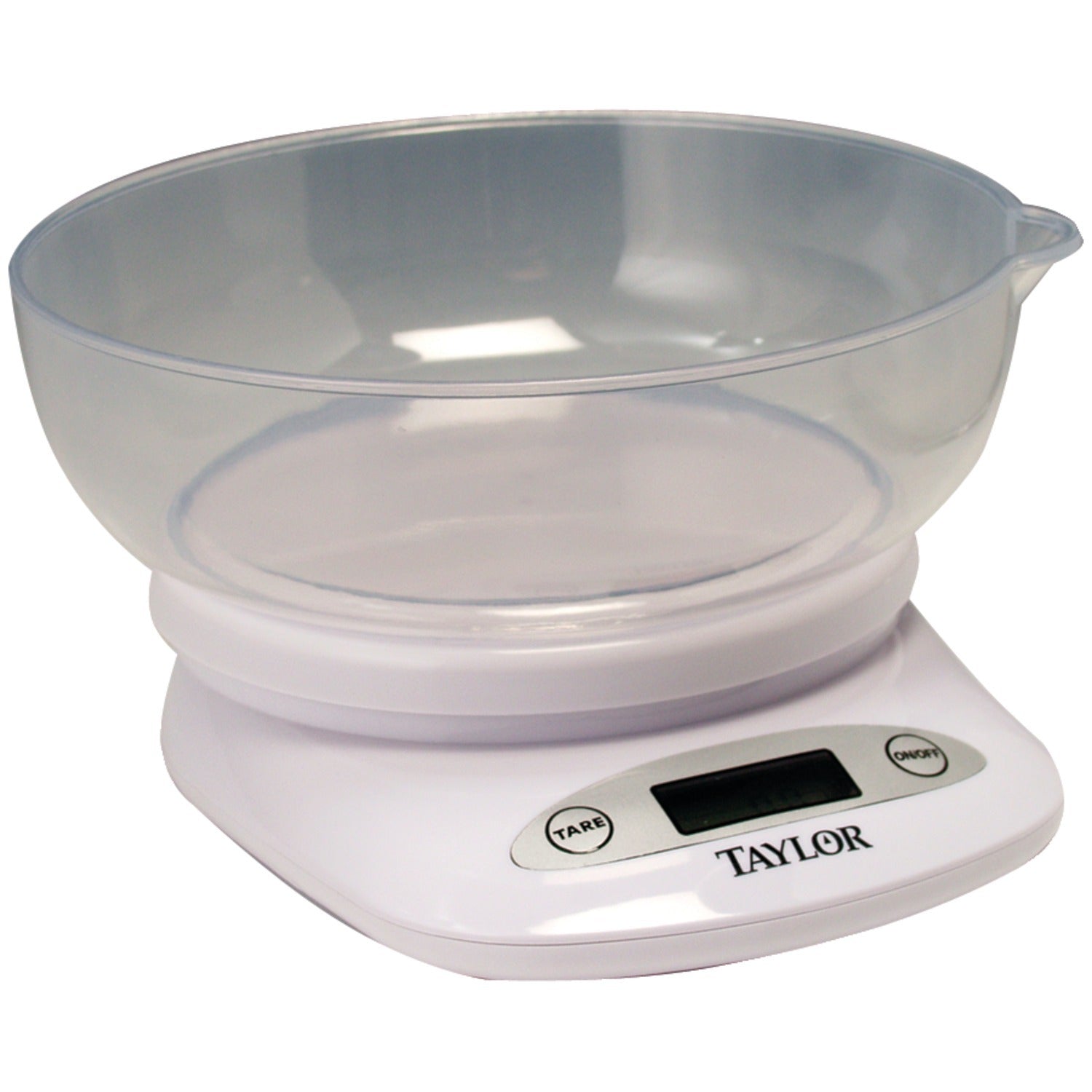 American Smart digital kitchen scale with bowl, 4.4lb capacity, from Taylor Precision Products, used for accurate food measurement.