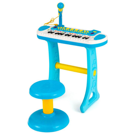 31-Key Kids Piano Keyboard Toy with Microphone and Multiple Sounds for Age 3+-Blue - Color: Blue - American Smart