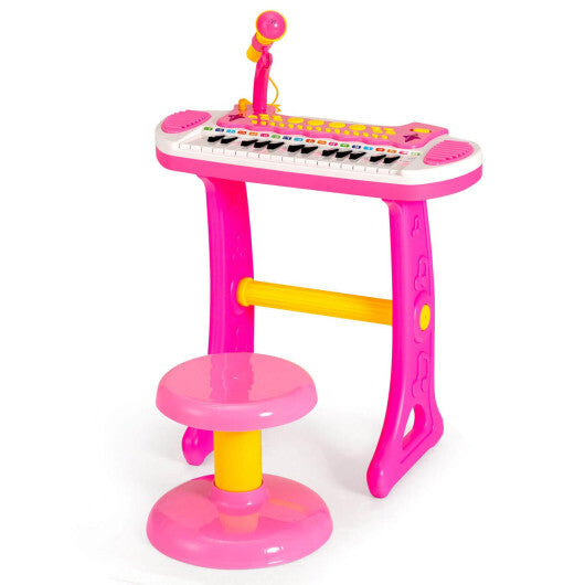 31-Key Kids Piano Keyboard Toy with Microphone and Multiple Sounds for Age 3+-Pink - Color: Pink