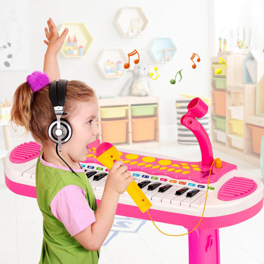 31-Key Kids Piano Keyboard Toy with Microphone and Multiple Sounds for Age 3+-Pink - Color: Pink