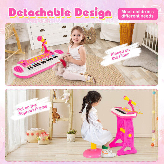 31-Key Kids Piano Keyboard Toy with Microphone and Multiple Sounds for Age 3+-Pink - Color: Pink