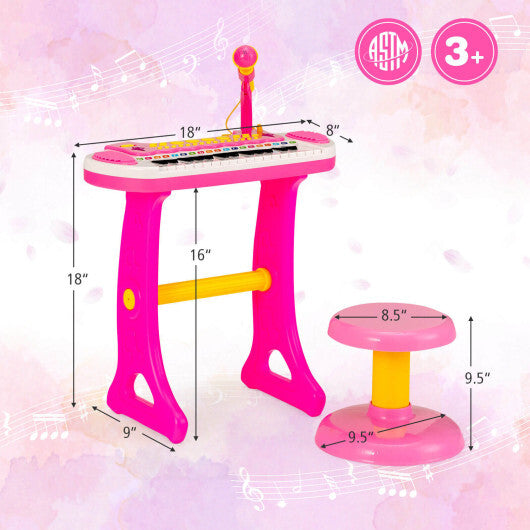 31-Key Kids Piano Keyboard Toy with Microphone and Multiple Sounds for Age 3+-Pink - Color: Pink