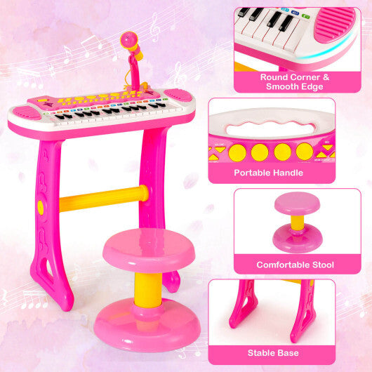 31-Key Kids Piano Keyboard Toy with Microphone and Multiple Sounds for Age 3+-Pink - Color: Pink
