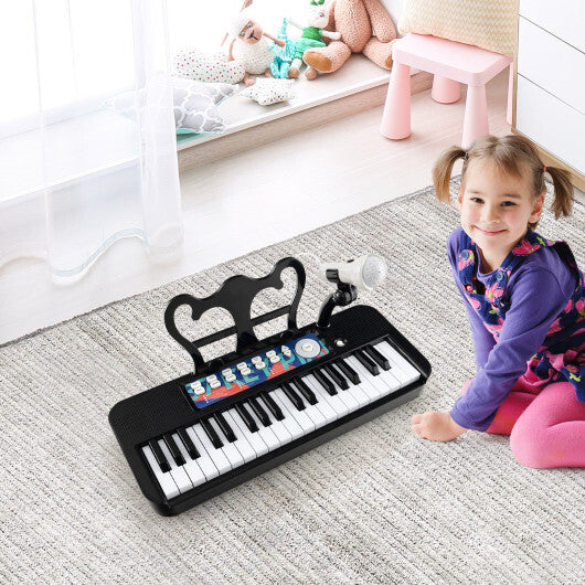 Kids Piano Keyboard 37-Key Kids Toy Keyboard Piano with Microphone for 3+ Kids-Black - Color: Black