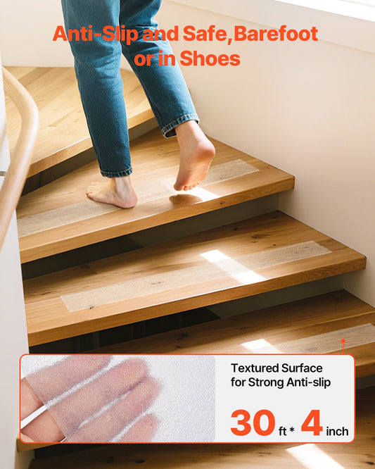 Anti-Slip Tape, 30 FT x 4 inch Transparent Non-Slip Grip Tape for Indoor & Outdoor Use, Ultra-Clear Non Skid Traction Treads for Bathrooms Boats Stairs Pools, Safe & Comfortable for Bare Feet - American Smart