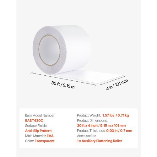 Anti-Slip Tape, 30 FT x 4 inch Transparent Non-Slip Grip Tape for Indoor & Outdoor Use, Ultra-Clear Non Skid Traction Treads for Bathrooms Boats Stairs Pools, Safe & Comfortable for Bare Feet - American Smart