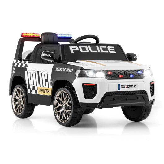 12V Kids Ride on Police Car with Remote and Siren Flashing Lights-White - Color: White - American Smart