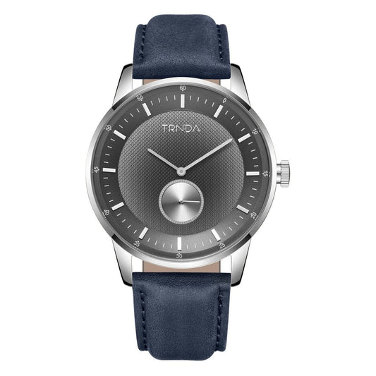 TRNDA STAINLESS STEEL MEN'S WATCH - ELEGANT GRADIENT GRAY DIAL WITH BLUE LEATHER BAND-0