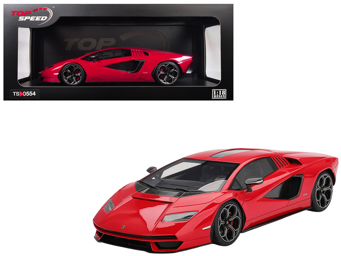 Red Lamborghini Countach LPI 800-4 1/18 scale model car by Top Speed, detailed close-up of the Lamborghini Lamborghini Models.