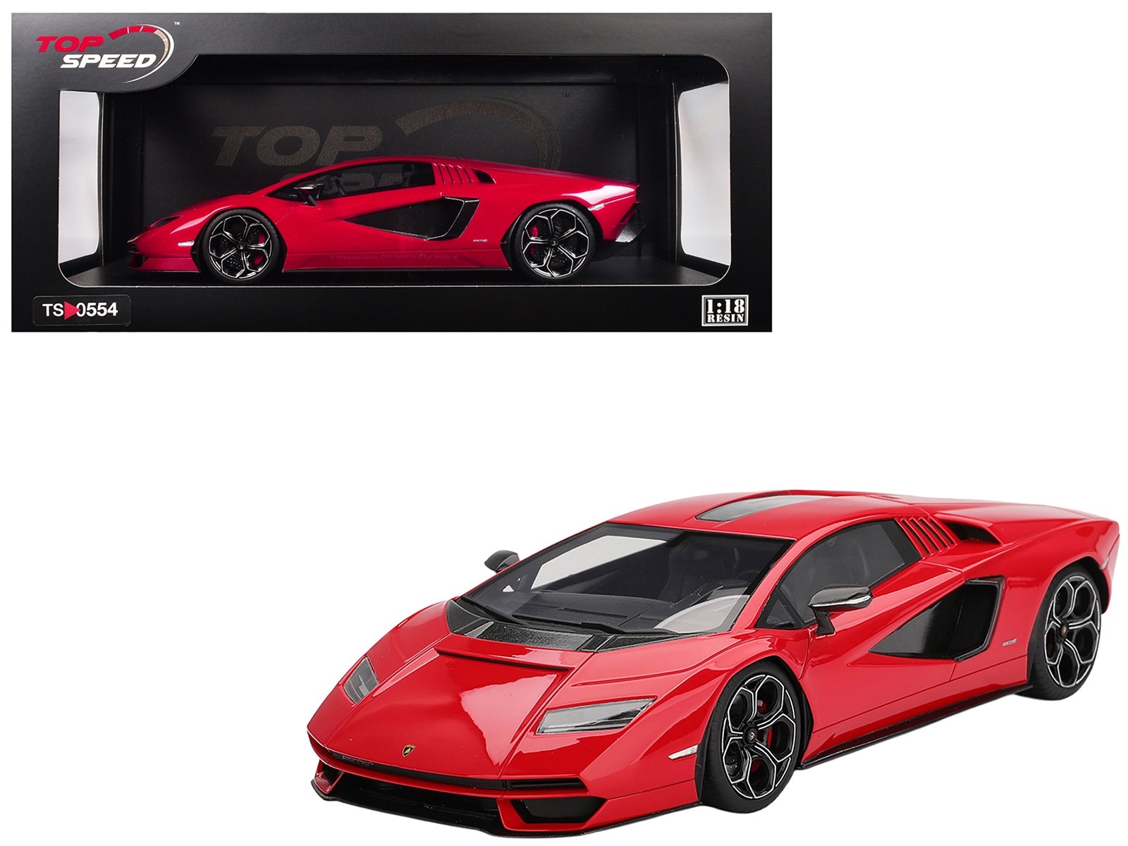 Red Lamborghini Countach LPI 800-4 1/18 scale model car by Top Speed, detailed close-up of the Lamborghini Lamborghini Models.