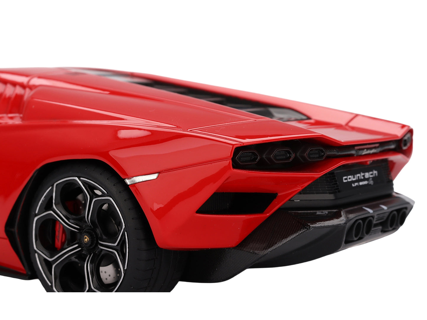 Red Lamborghini Countach LPI 800-4 1/18 scale model car by Top Speed, detailed sports car replica in vibrant Rosso Mars color.