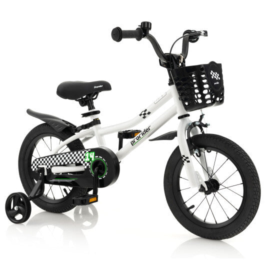 14 Inch Kids Bike with 2 Training Wheels for 3-5 Years Old-Black & White - Color: Black & White - American Smart