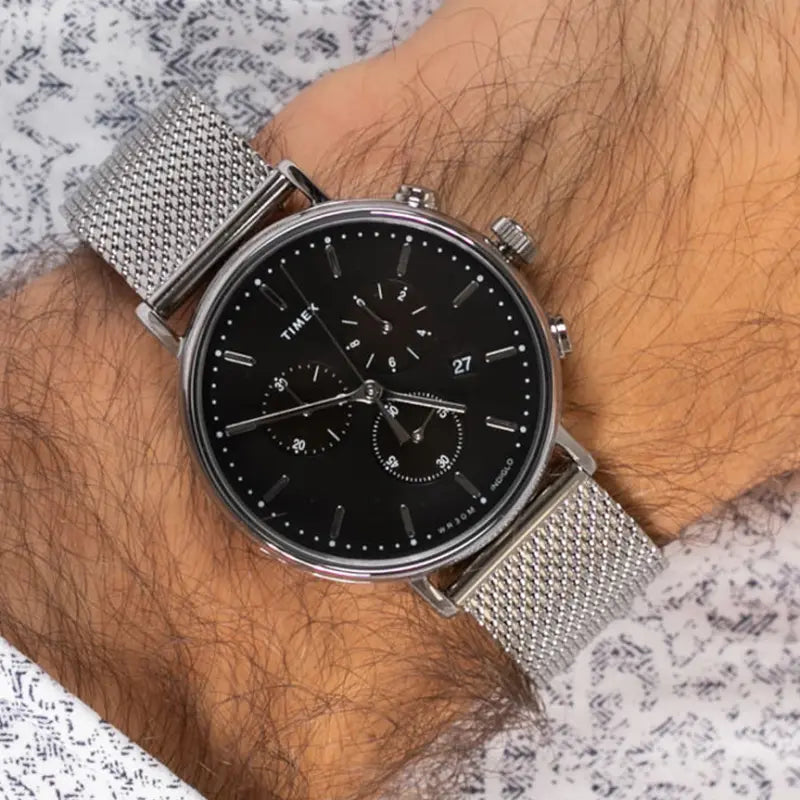 Timex Unisex Brass Silver Watch, Black Dial | Tw2r61900-3