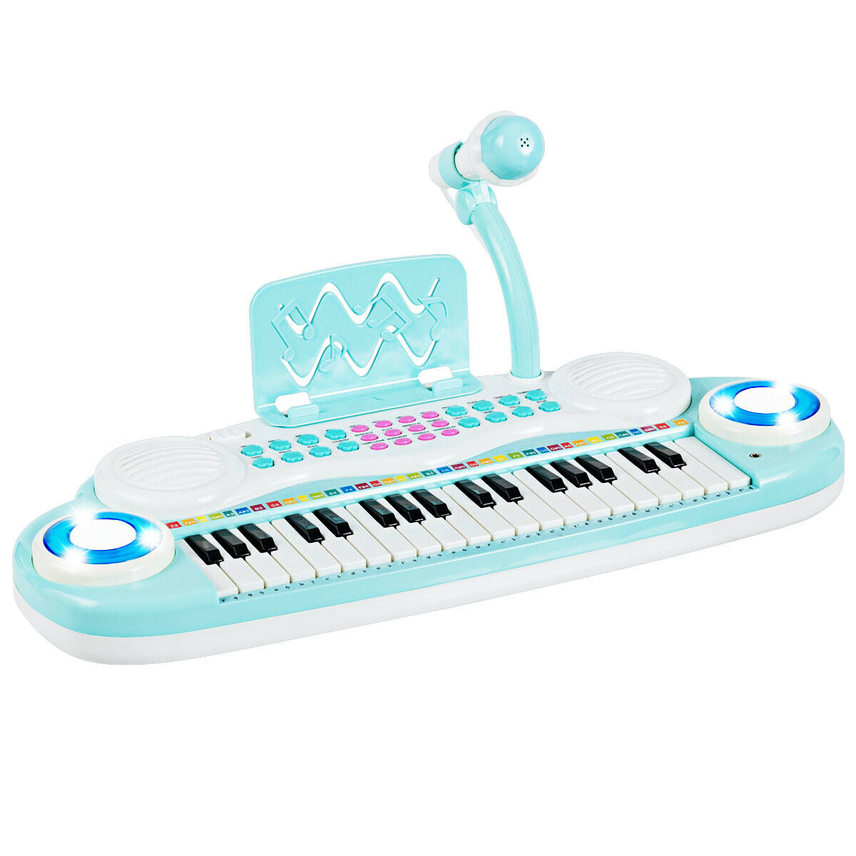 Multifunctional 37 Electric Keyboard Piano with Microphone-Blue - Color: Blue