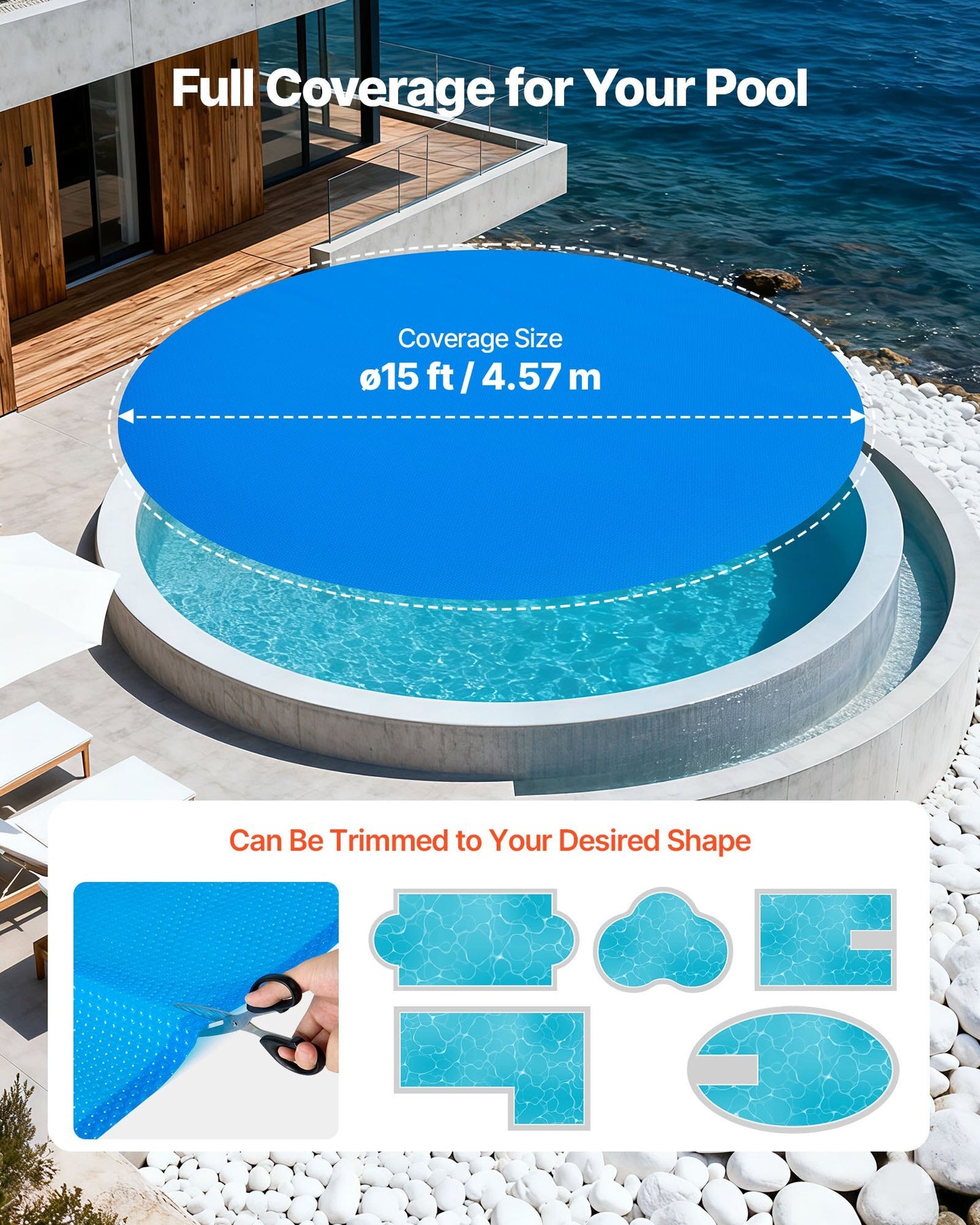 Solar Pool Cover, 15 ft Round Pool Bubble Cover, 12 Mil Pools Solar Blanket with Bubble & PE Material, Daytime Heat Absorption, Nighttime Heat Retention, Heat Retaining Solars Covers, Blue - American Smart
