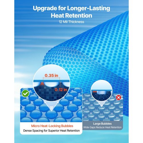 Solar Pool Cover, 15 ft Round Pool Bubble Cover, 12 Mil Pools Solar Blanket with Bubble & PE Material, Daytime Heat Absorption, Nighttime Heat Retention, Heat Retaining Solars Covers, Blue - American Smart