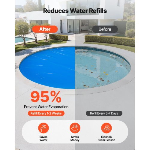 Solar Pool Cover, 15 ft Round Pool Bubble Cover, 12 Mil Pools Solar Blanket with Bubble & PE Material, Daytime Heat Absorption, Nighttime Heat Retention, Heat Retaining Solars Covers, Blue - American Smart