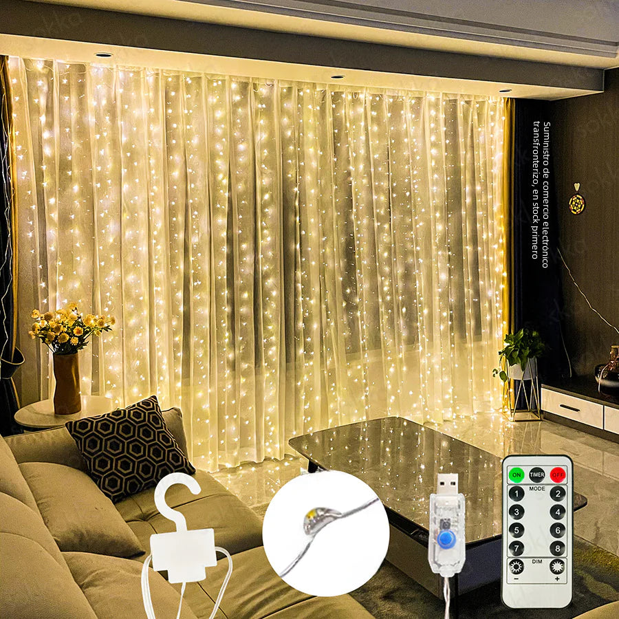 3x3m USB-Powered LED Curtain String Light Decor