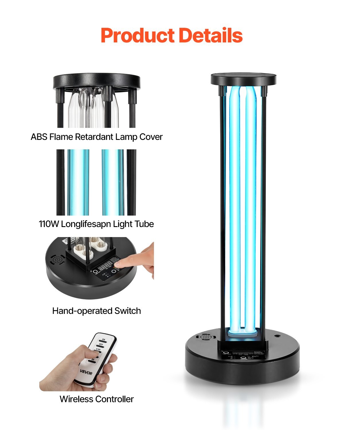 UV Light, 36W Ultraviolet Lamp with Ozone Purifier, UVC Lamp with 30/60/120 Minutes 3-Gear Timer and Remote Control, for Room up to 400 sqft, UVO Lights for Living Room, Bedroom, Hotel, School - American Smart