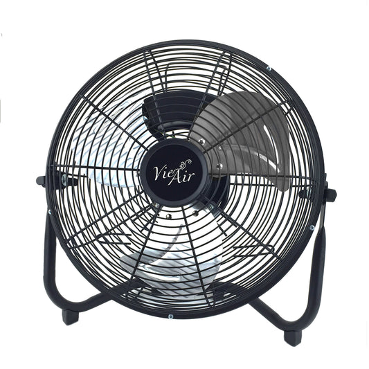 VIE AIR 20-inch industrial tilting high velocity metal floor fan with three speed settings, designed for powerful airflow.