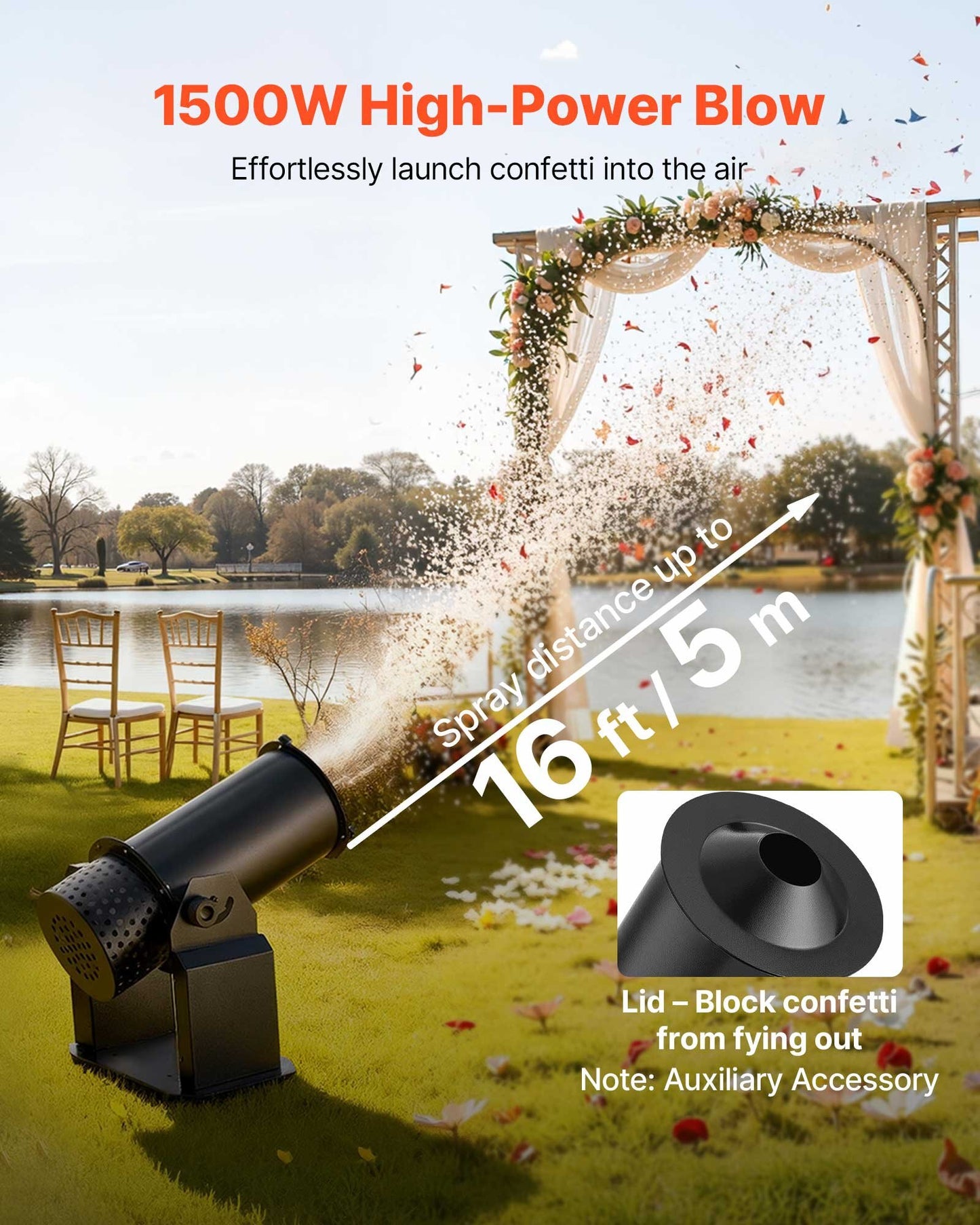 Electric Confetti Machine, 1500W Powerful Output Confetti Cannon Launcher, DMX512, Manual & Remote Control, Portable Confe-tti Shooter for Wedding Christmas Party Event Show Stage Nightclub - American Smart