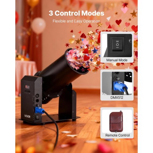 Electric Confetti Machine, 1500W Powerful Output Confetti Cannon Launcher, DMX512, Manual & Remote Control, Portable Confe-tti Shooter for Wedding Christmas Party Event Show Stage Nightclub - American Smart
