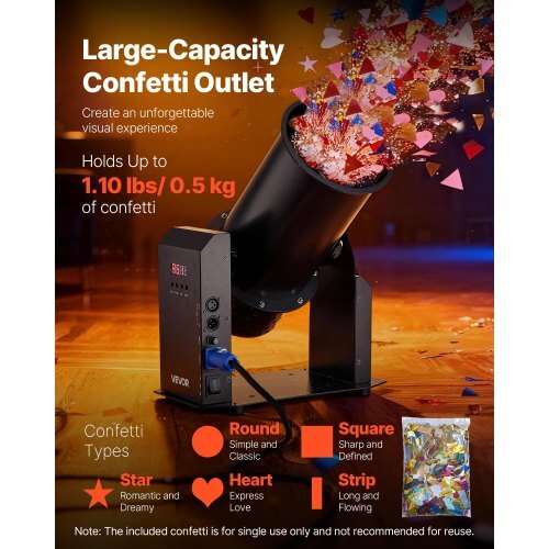 Electric Confetti Machine, 1500W Powerful Output Confetti Cannon Launcher, DMX512, Manual & Remote Control, Portable Confe-tti Shooter for Wedding Christmas Party Event Show Stage Nightclub - American Smart