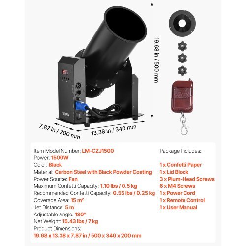 Electric Confetti Machine, 1500W Powerful Output Confetti Cannon Launcher, DMX512, Manual & Remote Control, Portable Confe-tti Shooter for Wedding Christmas Party Event Show Stage Nightclub - American Smart