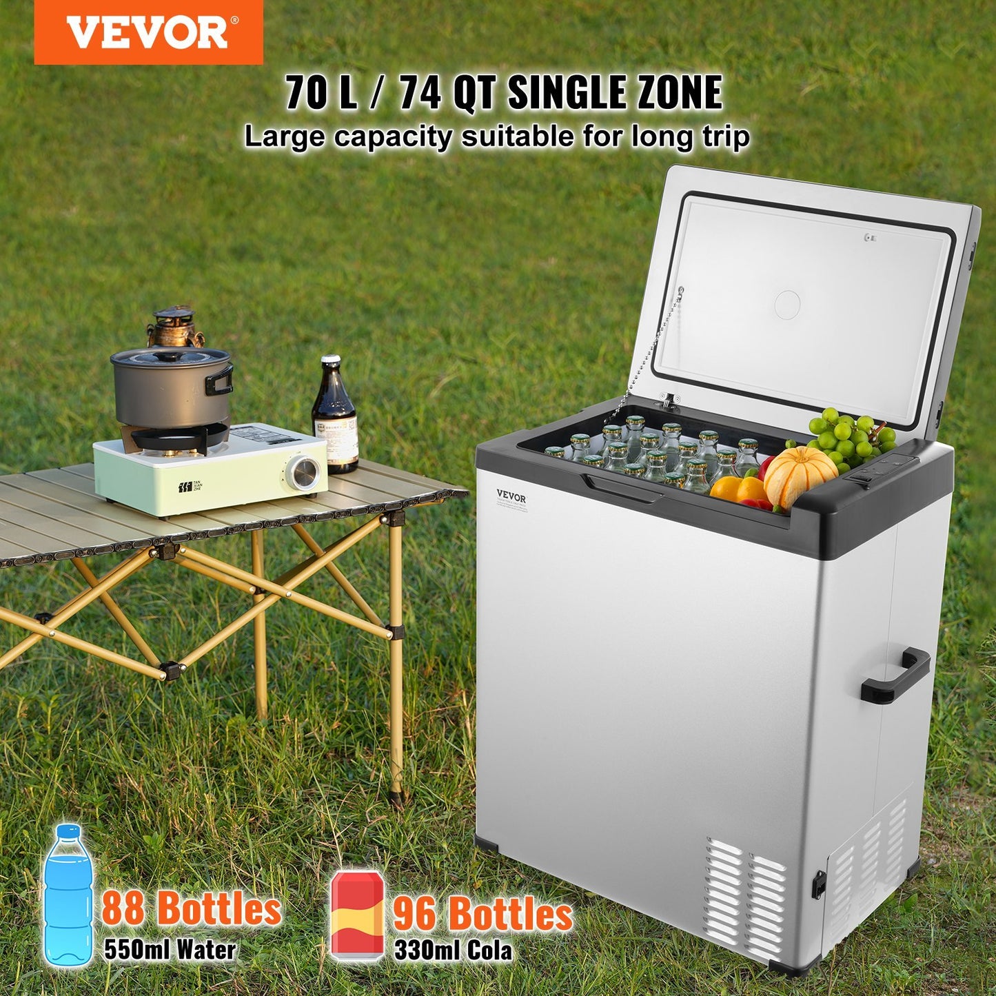 Car Refrigerator, 12 Volt Car Refrigerator Fridge, 70 L Single Zone Portable Freezer, -4-68 Adjustable Range, 12/24V DC and 100-240V AC Compressor Cooler for Outdoor, Camping, RV