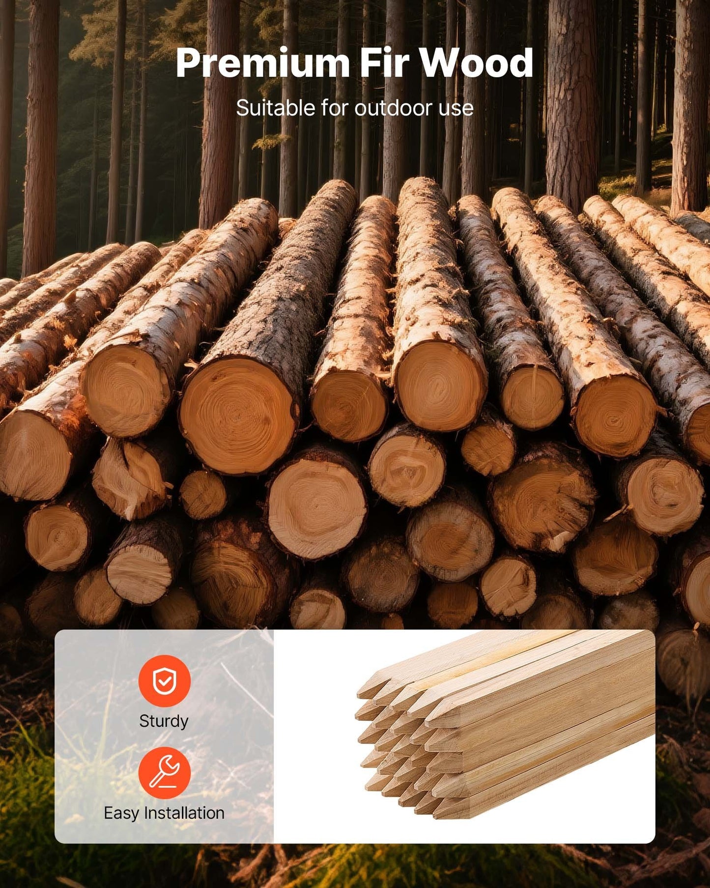 Wooden Garden Stakes, 25 Pcs 48x0.75x0.75 in Survey Grading Stakes, Garden Ground Stake with Sharp Point, Fir Wood Plant Support Stake, Sign Posts for Silt Fence Backyard Boundaries Baselines - American Smart