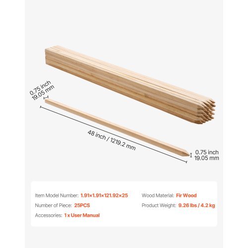 Wooden Garden Stakes, 25 Pcs 48x0.75x0.75 in Survey Grading Stakes, Garden Ground Stake with Sharp Point, Fir Wood Plant Support Stake, Sign Posts for Silt Fence Backyard Boundaries Baselines - American Smart