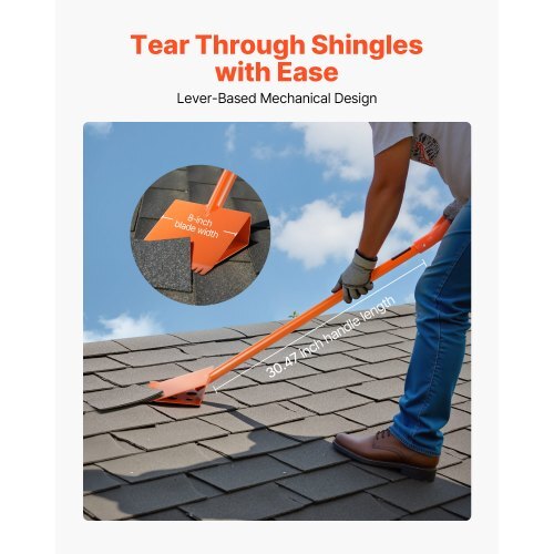 Shingle Shovel 2 Pack, D-Grip Handle Shingle Roof Ripper, High Hardness 45# Steel & Lightweight Easy Tearing Off Roofing & Nails Tool, ideal for Commercial and Residential Use,Orange