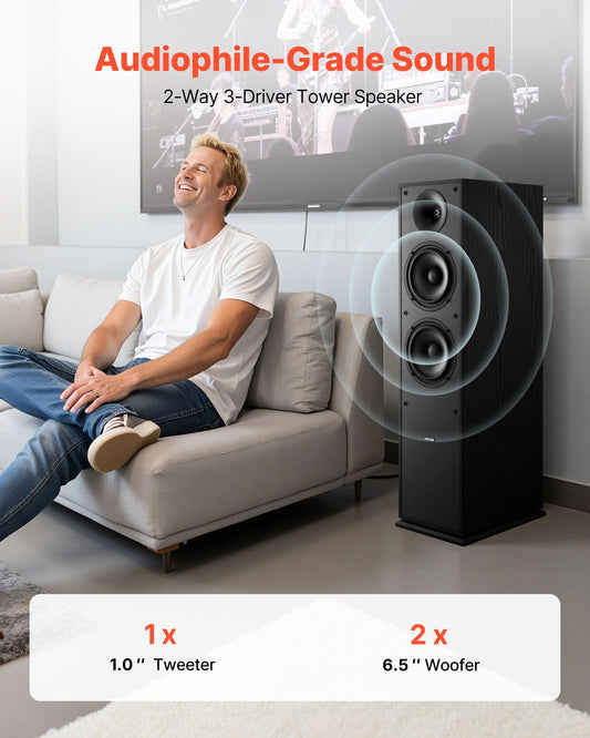 Floorstanding Speakers, 2-Way, Floor-Standing Tower Speakers with 1 in Tweeter, Dual 6.5 in Woofers, 400W Peak Power, 65Hz20kHz Frequency Response, Durable MDF Enclosure, for Home Audio, Pair - American Smart