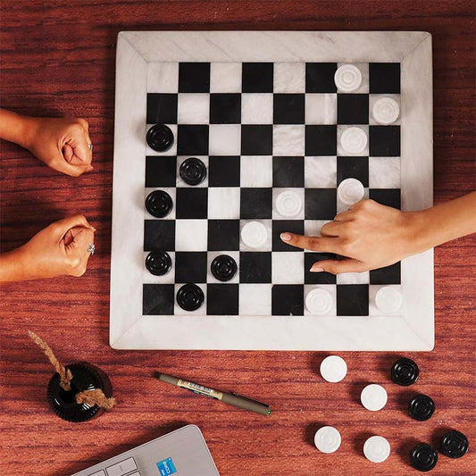 White And Black 15 Inches Marble Tournament Checkers Set-0