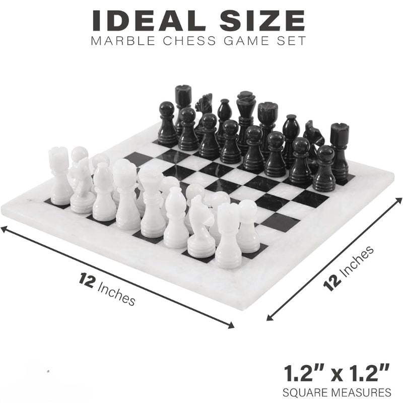 White and Black 12 Inches High Quality Marble Chess Set-2