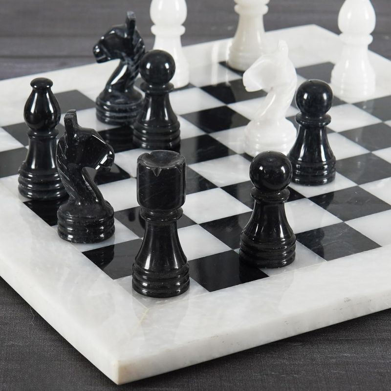 White and Black 12 Inches High Quality Marble Chess Set-4